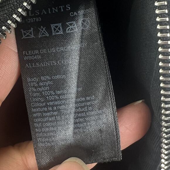 AllSaints Cotton Chain Crossbody Bag Knit Lamb Leather Trim - Picture 13 of 14